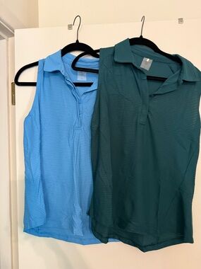 CALIA by Carrie Underwood Sleeveless Polo Tanks - Sky Blue & Teal